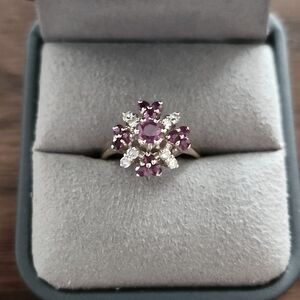14K Yellow Gold Diamond And Rhodolite Ring